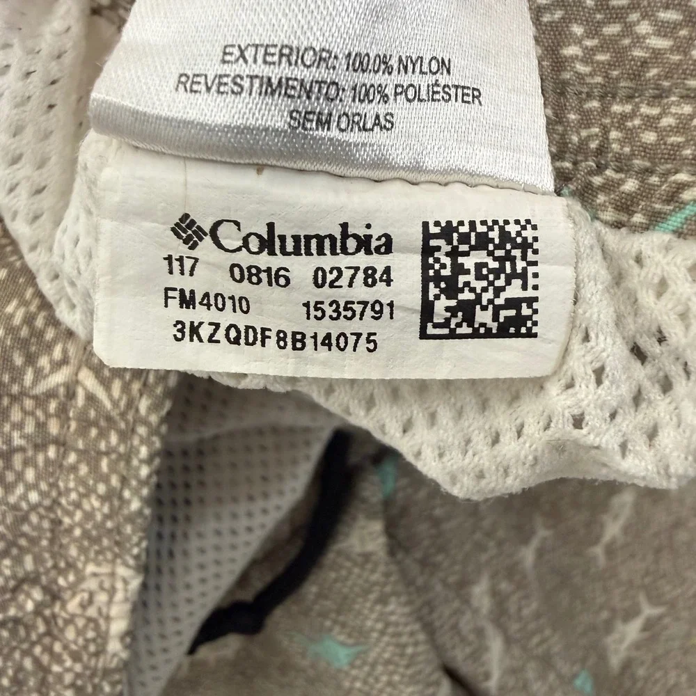 Columbia PFG Mens Fish Print Fishing Shorts Brown Tan FM4010 Size Medium 6L‎